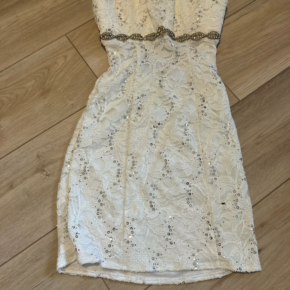 My Michelle White Strapless Sheath Dress for Weddings